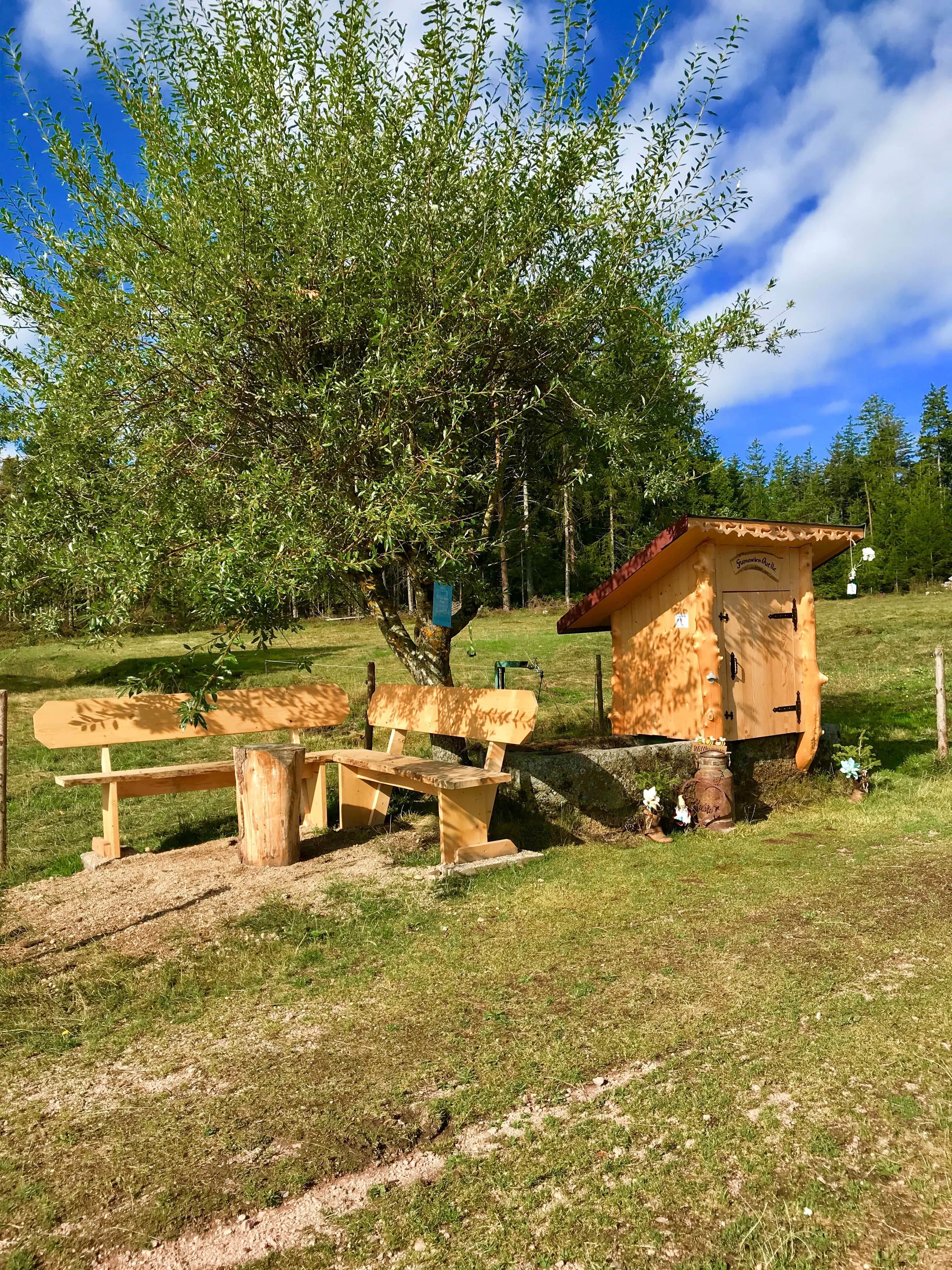 Sitzgruppe in der Natur mit Getränkebrunnen