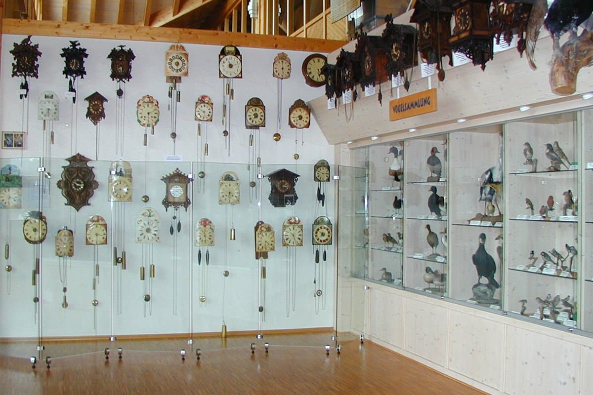 Cuckoo clocks and birds are on display in the local history centre in Eisenbach (Hochschwarzwald)