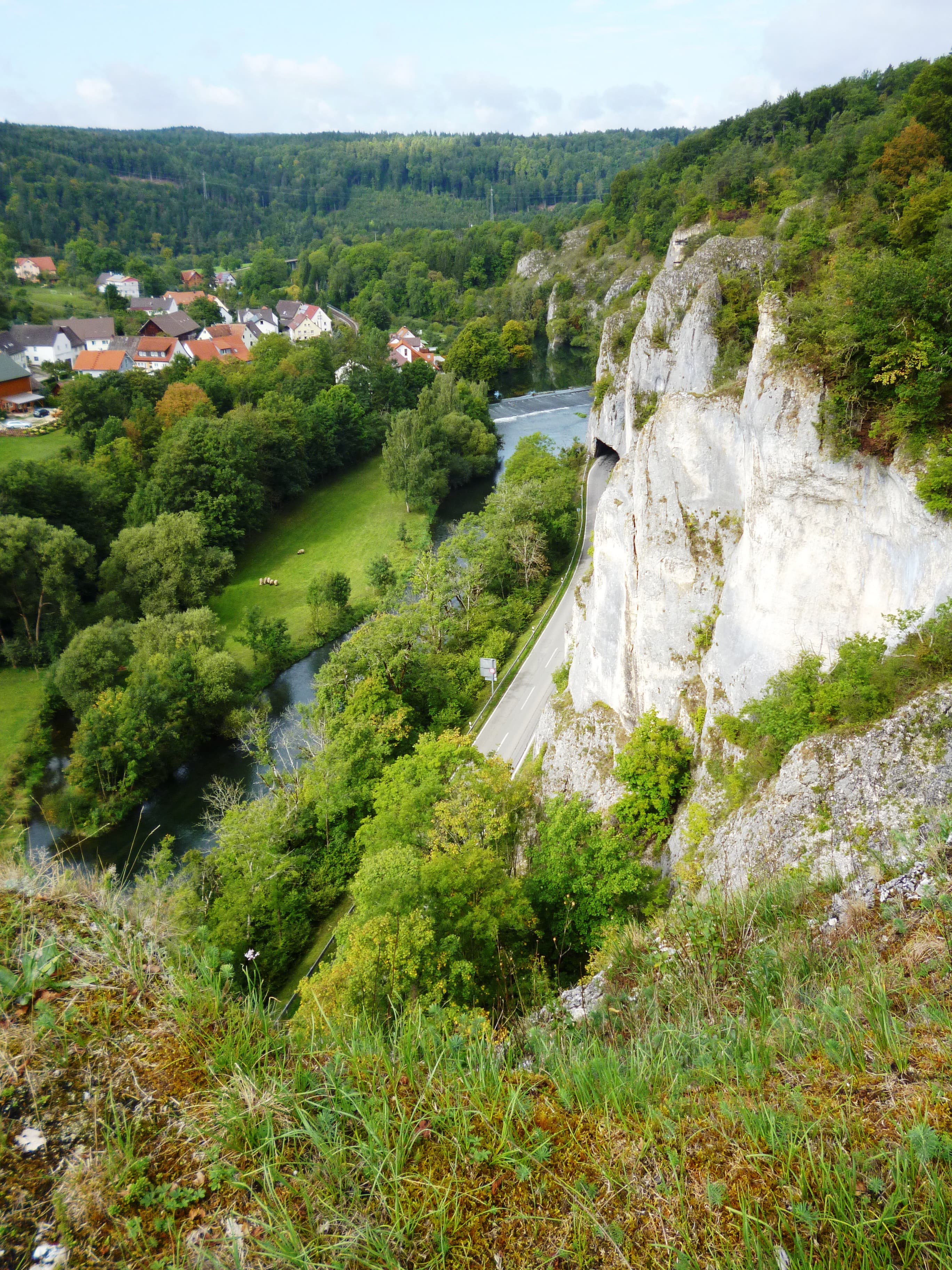 Aussicht vom Kreuzfelsen auf Gutenstein und die Donau.