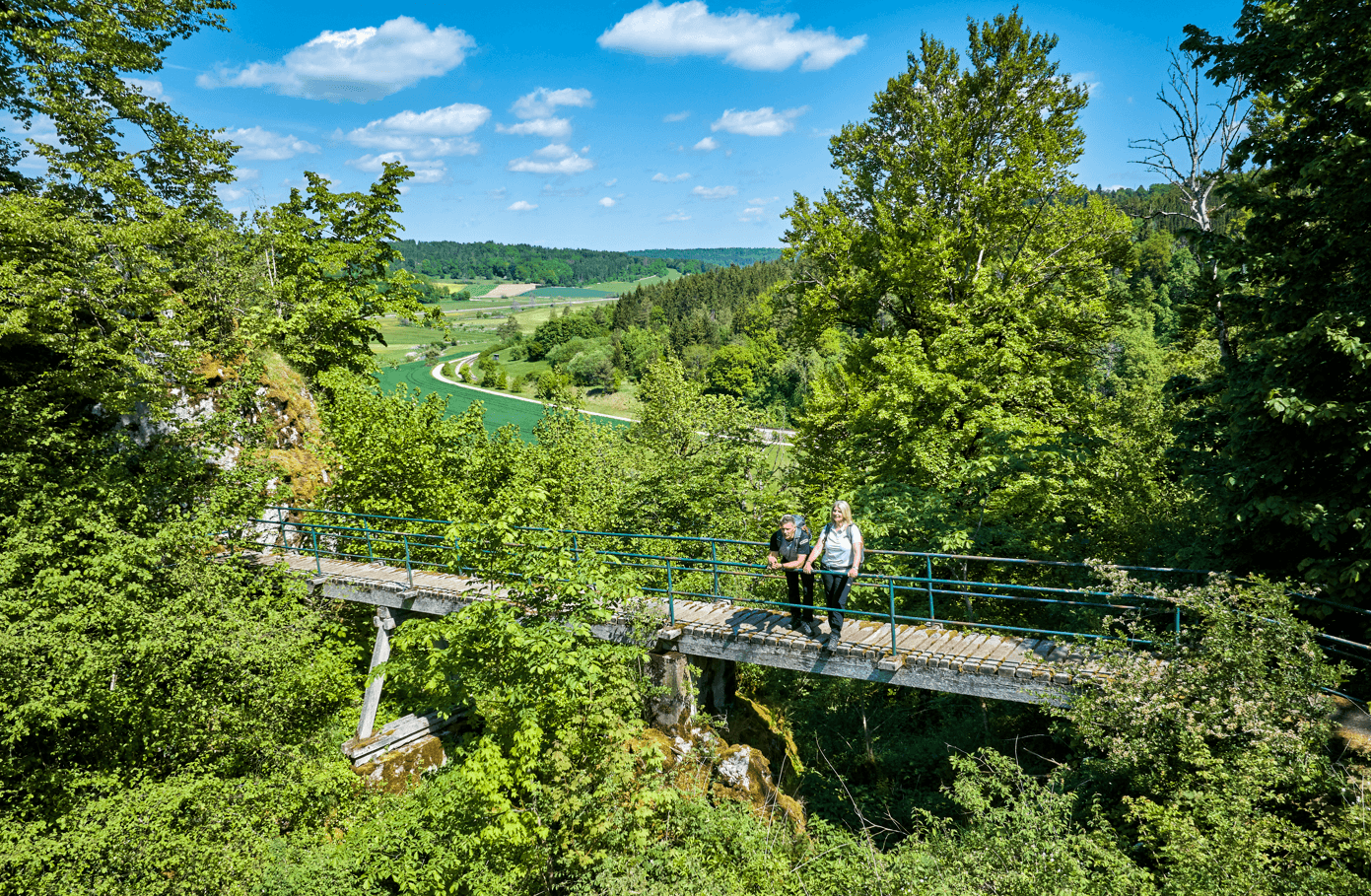 Wanderer auf einer Brücke