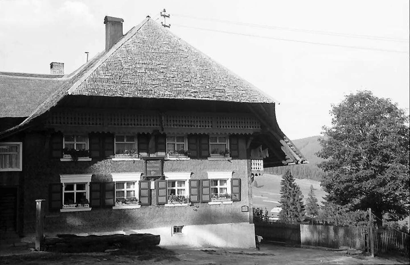 A historic Black Forest house dating from the 19th century, surrounded by trees and meadows