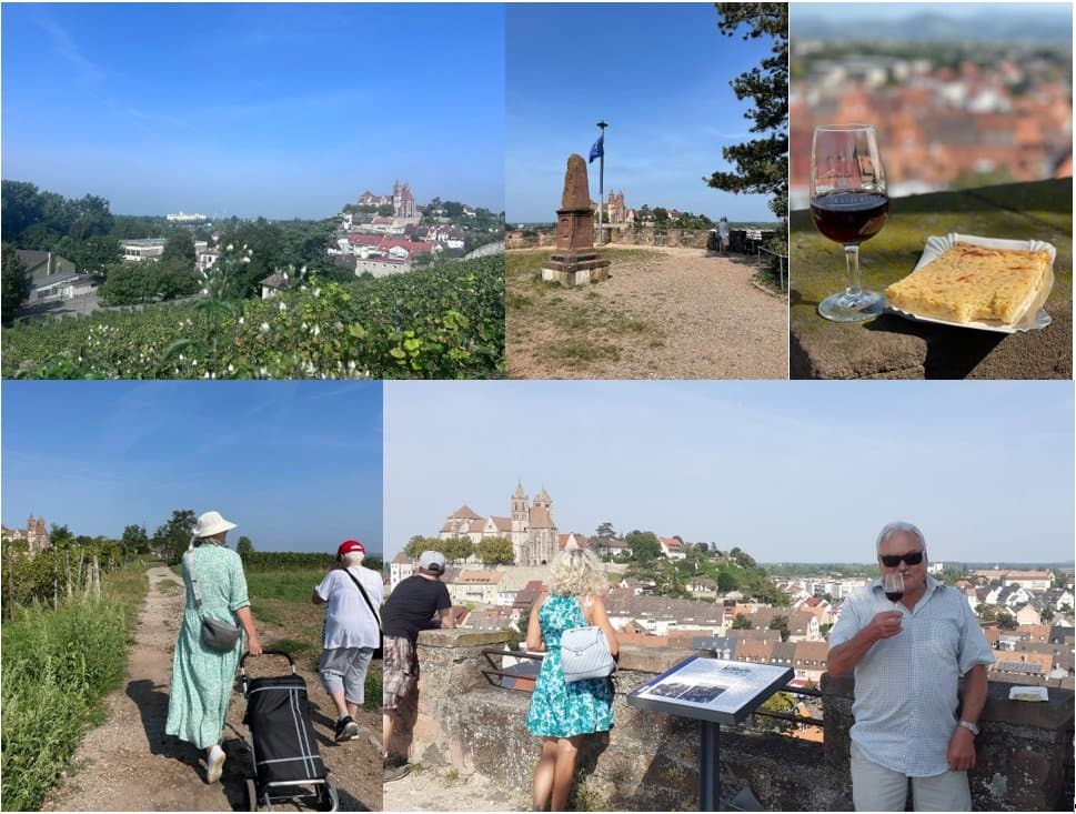 Collage aus 5 Bildern zur Genussführung Wein und Geschichte auf dem Eckartsberg.