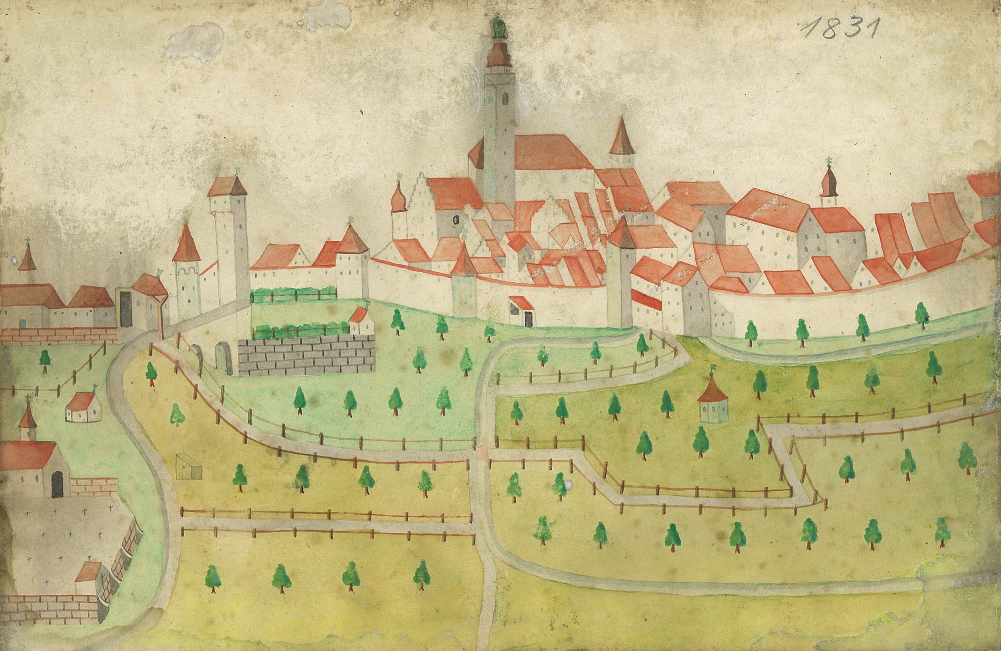 eine historische Stadtansicht des mittelalterlichen Radolfzells